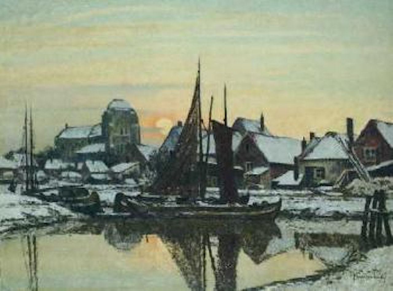 Verschneites Fischerdorf (Veere) by Max Clarenbach