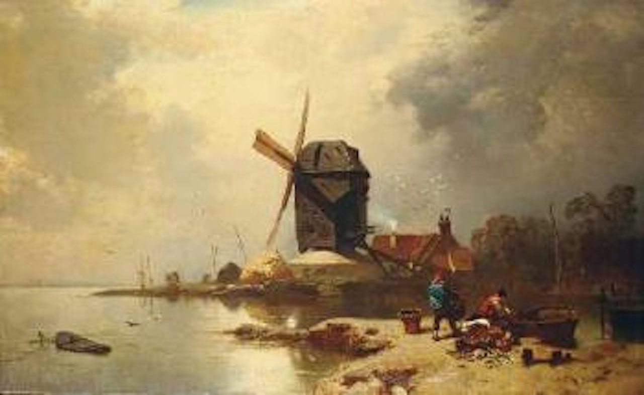 Seelandschaft mit Muhle und Fischern by Charles Hoguet