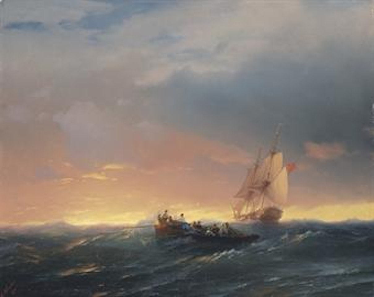 Vessels in a swell at sunset by Ivan Konstantinovich Aivazovsky