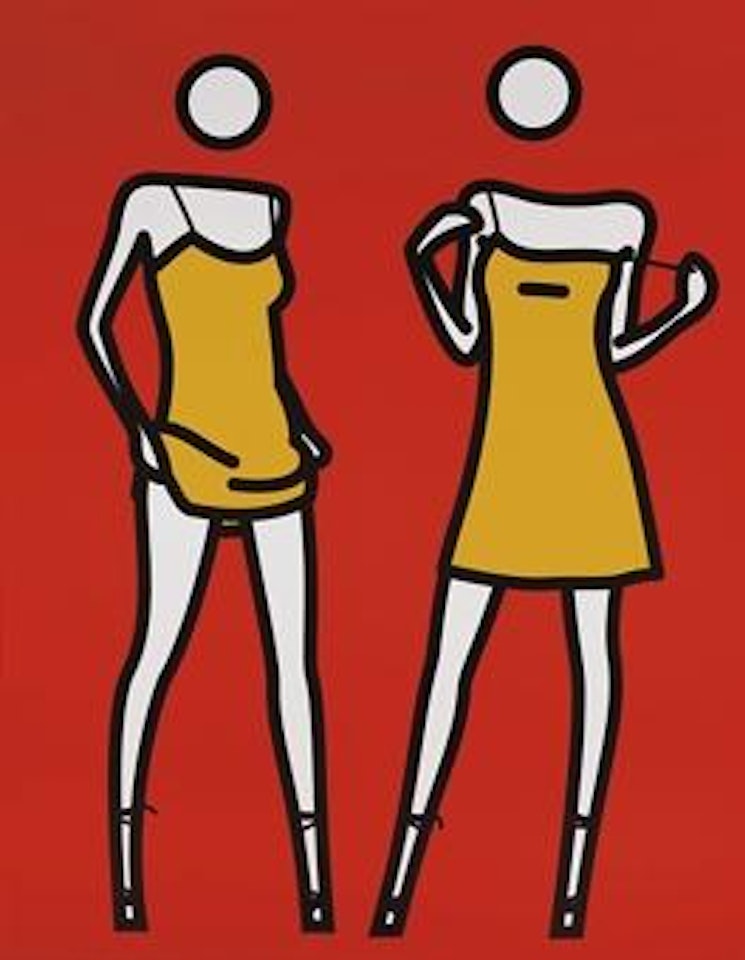 Woman taking off summer dress in two stages I by Julian Opie