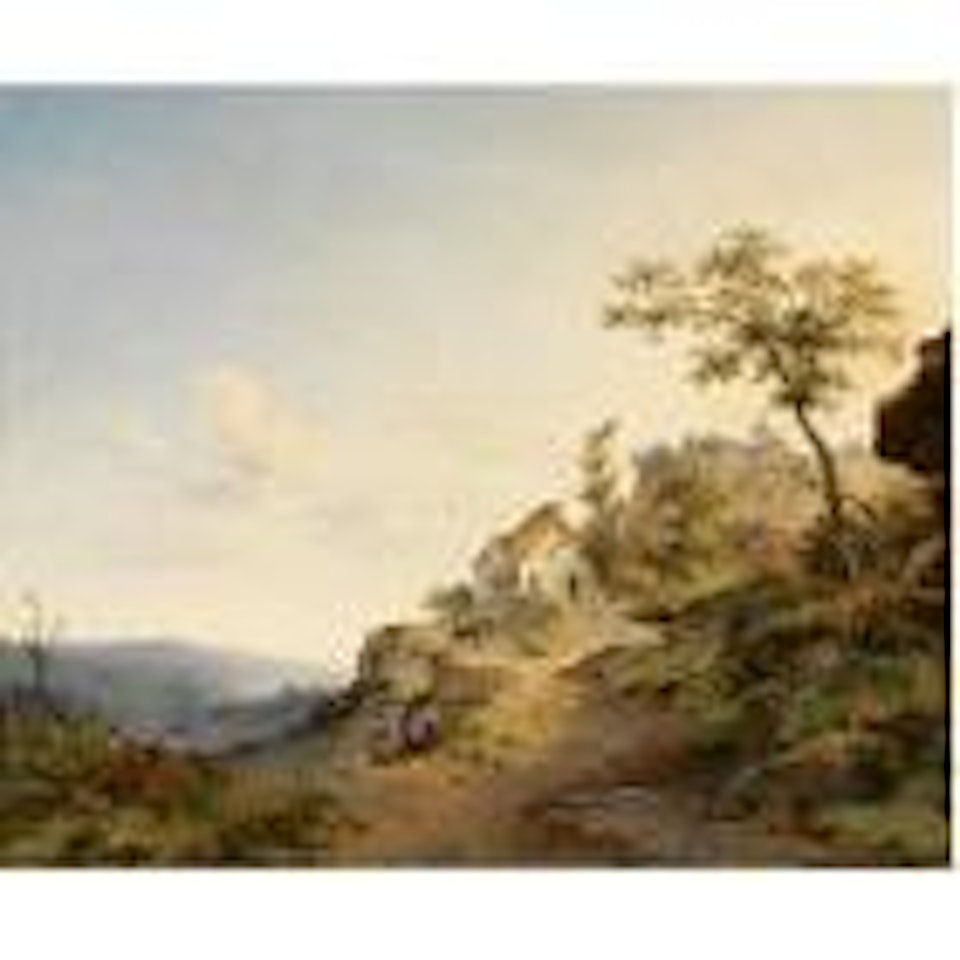 Travellers in a mountainous landscape by Fredrik Marinus Kruseman