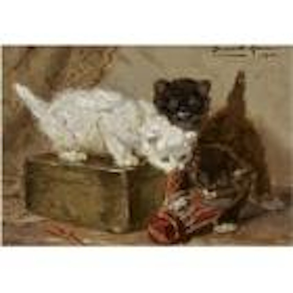 Kittens playing with a shuttle by Henriette Ronner-Knip