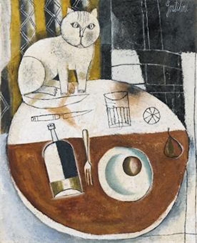 Tavolo tondo con gatto by Franco Gentilini