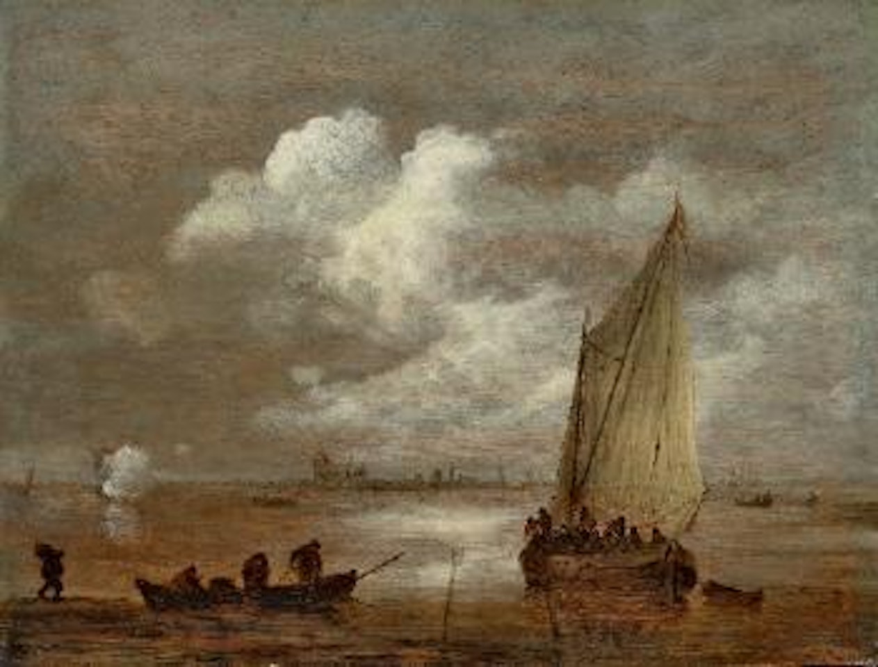 Seestuck mit Fischerbooten und einem Kriegsschiff by Jan van Goyen