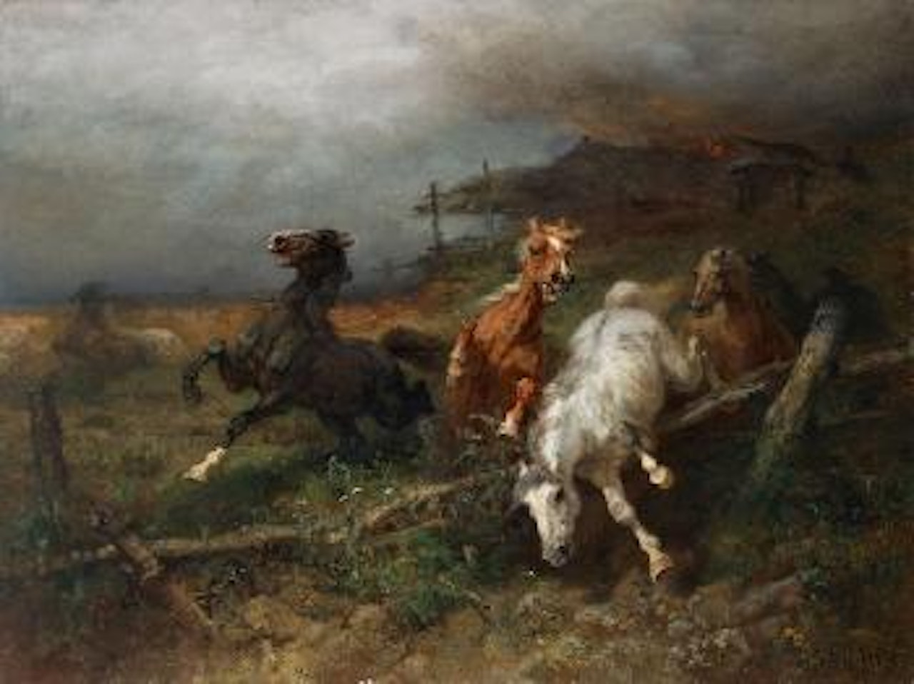 Brennender Stall by Adolf Schreyer