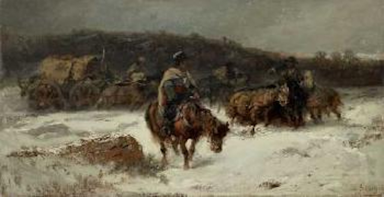 Wallachische Transportkolonne in Schneelandschaft by Adolf Schreyer