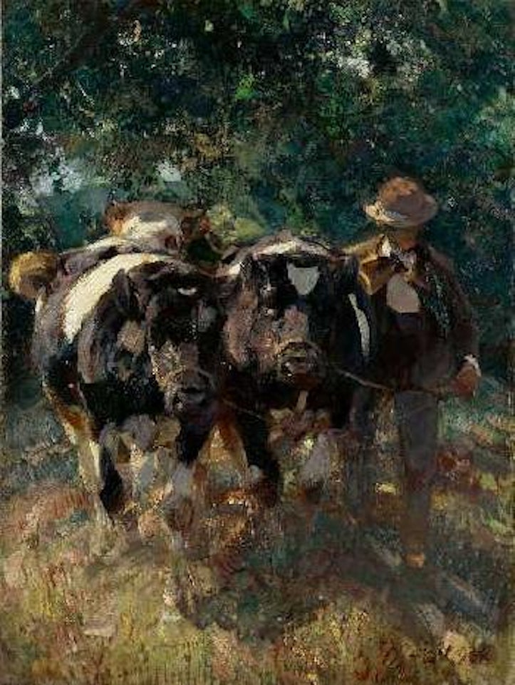 Bauer, drei Kuhe Fuhrend by Heinrich von Zugel