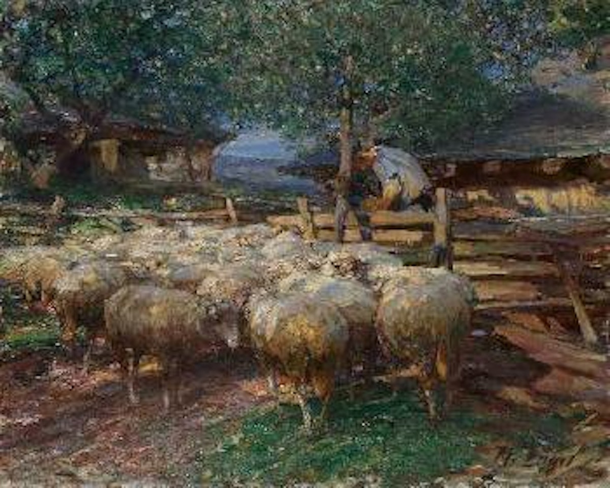 Schafer mit Herde auf dem Wolkenhof by Heinrich von Zugel
