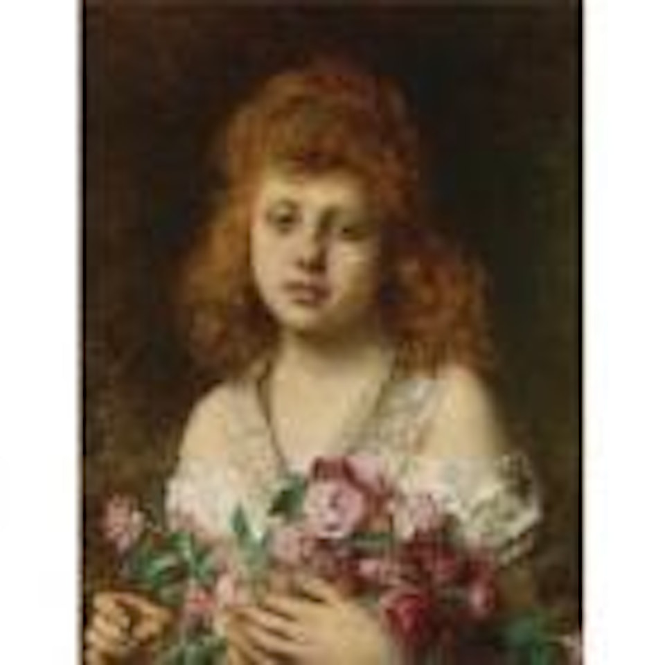 Auburn haired beauty holding red roses by Alexei Harlamoff