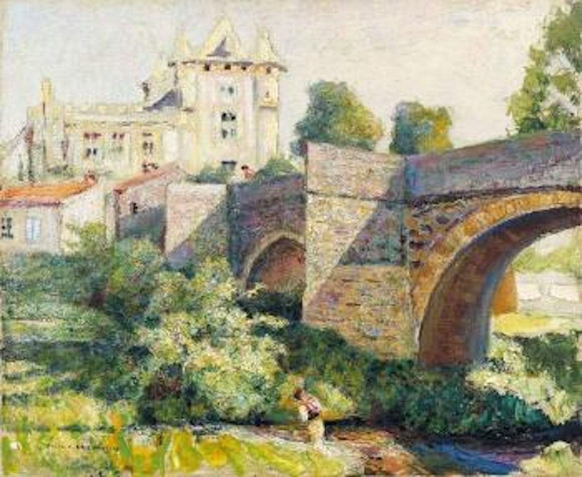 Pont fortifie devant un chateau 'Saint Amant-Tallende' by Victor Charreton