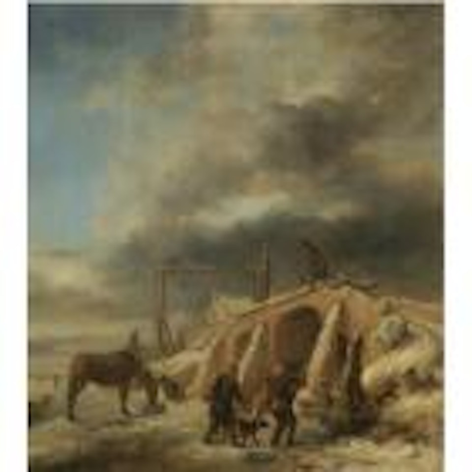 A winter landscape, with figures by a bridge over a frozen stream by Philips Wouwerman