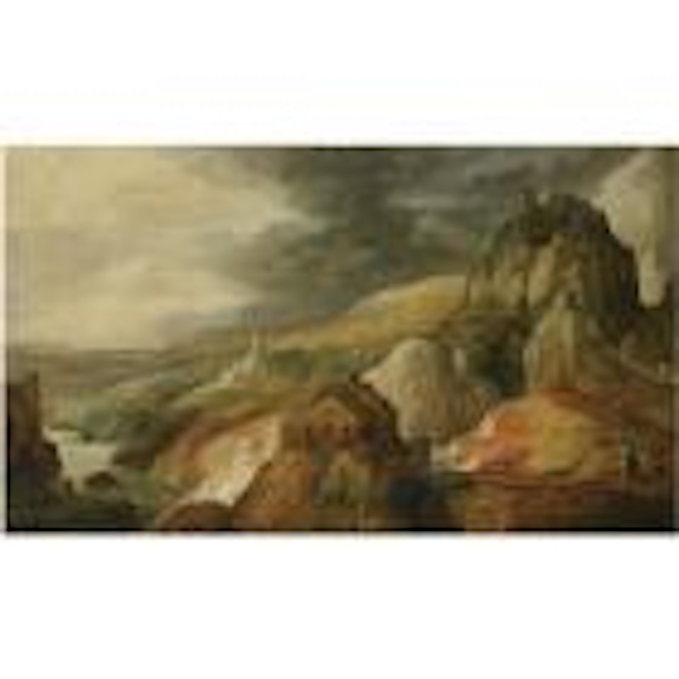 A panoramic mountainous landscape by Joos de Momper the Younger