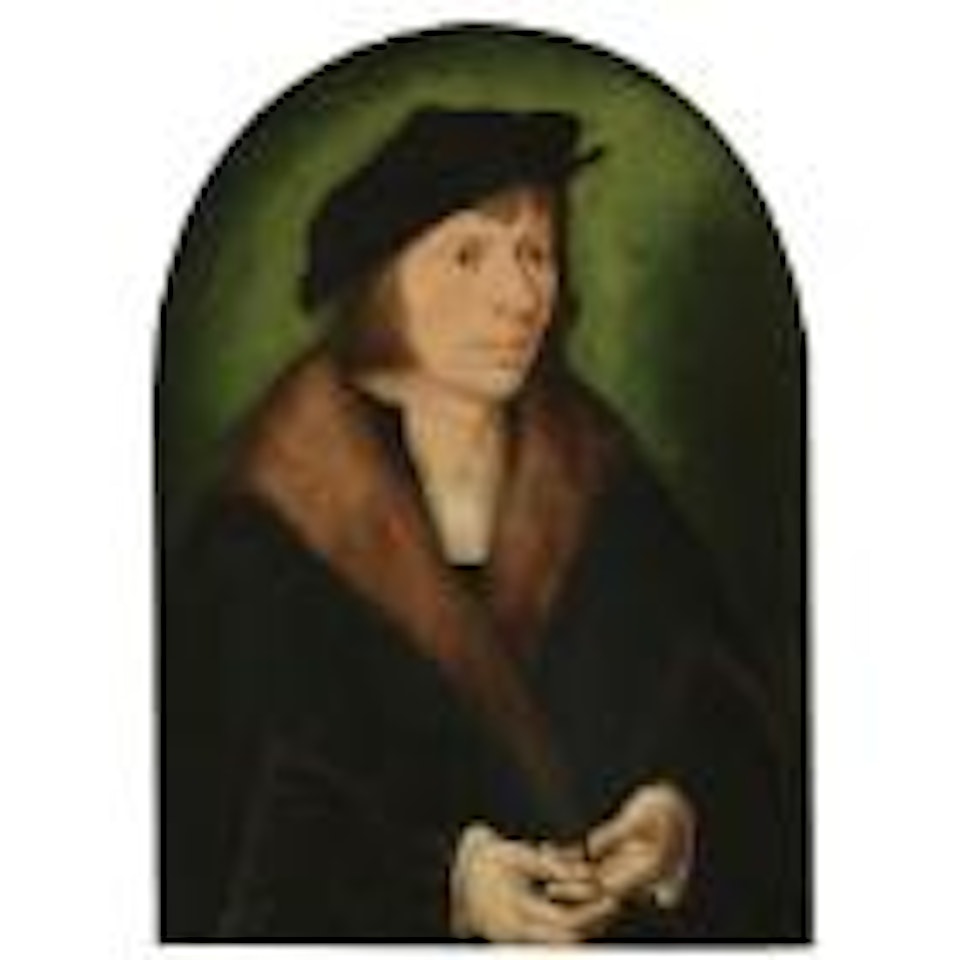 Portrait of a man, half length, in a black cap and a fur-trimmed coat by Joos van Cleve