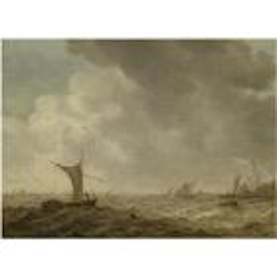 An estuary scene with small vessels in a choppy sea by Jan van Goyen