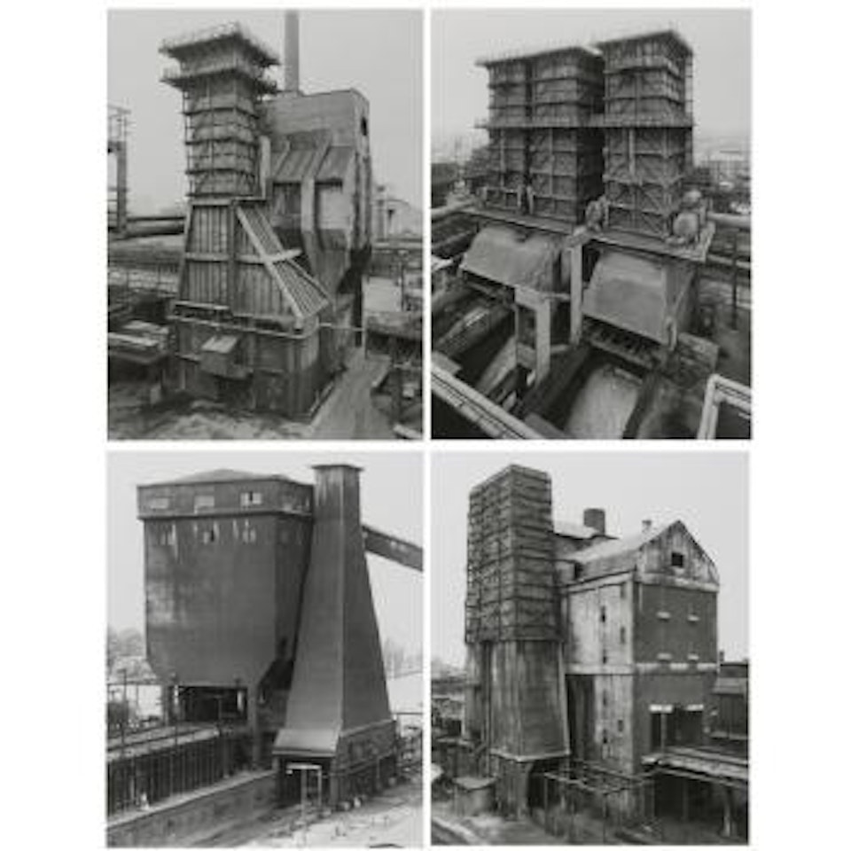 Quenching tower: Steelplant Suisburg, Bruckhausen D. Quenching tower: Zeche Osterfeld Oberhausen, Ruhr, D. Coalbunker and quenching tower: Zeche Carolinengluck, Bochum D. Quenching tower: Zeche Concordia, Oberhausen D by Bernd & Hilla Becher