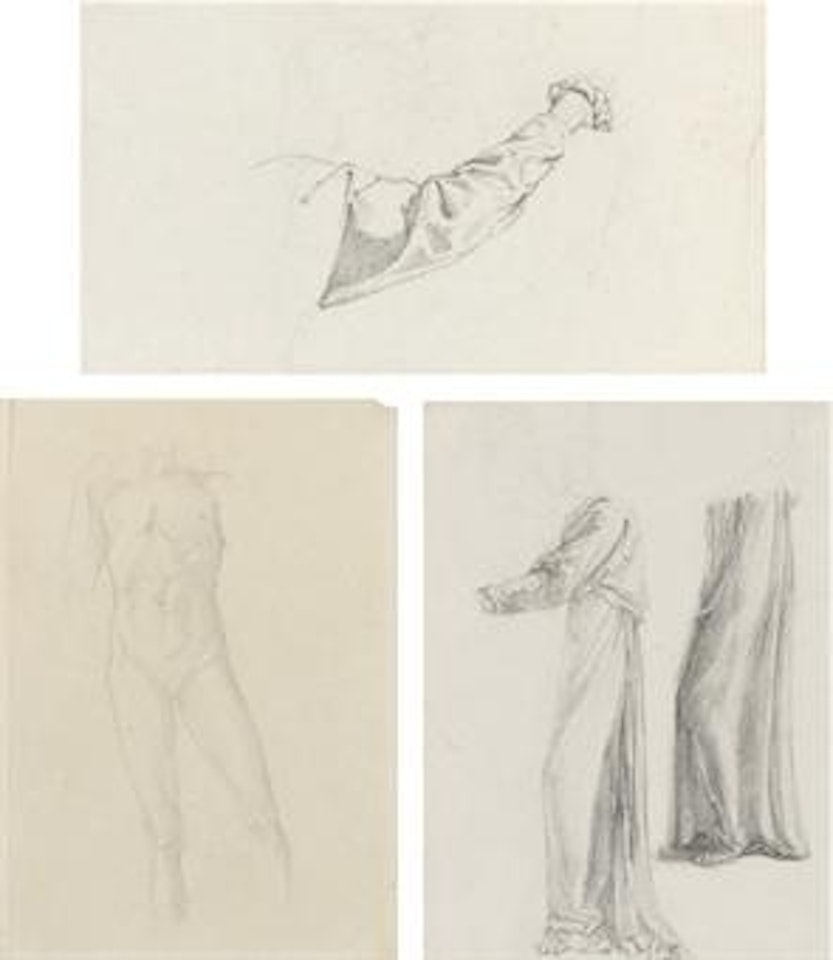 Study of a figure in draped clothing. Study of a male nude. Study of embracing figures by Edward Coley Burne-Jones