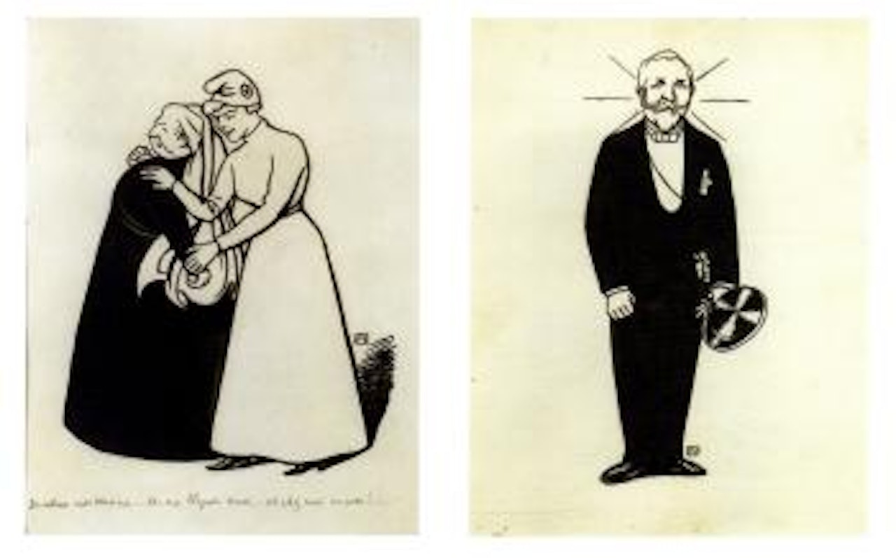 Du calme, ma cousine! On me blague aussi, et chez moi encore! (I) Couverture du Cri de Paris, 10 décembre 1899. Monsieur Emile Loubert, président de la république (II) Couverture du Cri de by Félix Vallotton