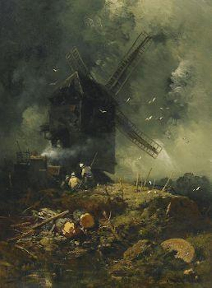 Arbeiter vor einer Windmuhle by Charles Hoguet