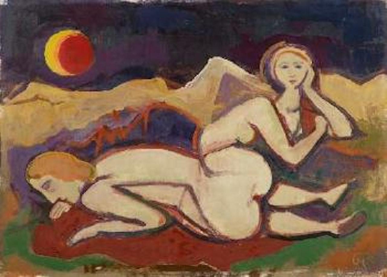 Zwei liegende in Landschaft by Karl Hofer