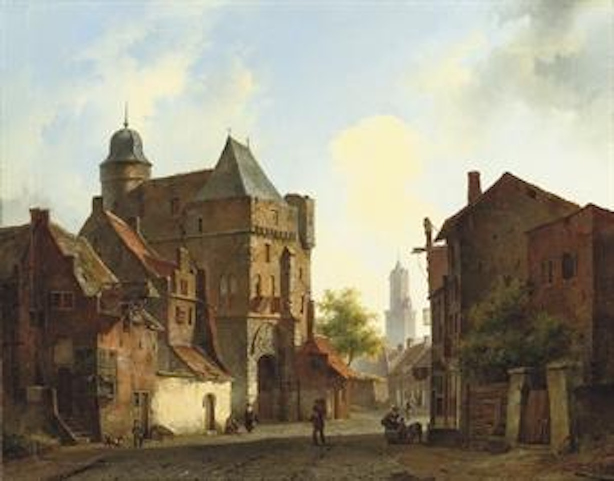 A peaceful town square in summer by Cornelis Springer