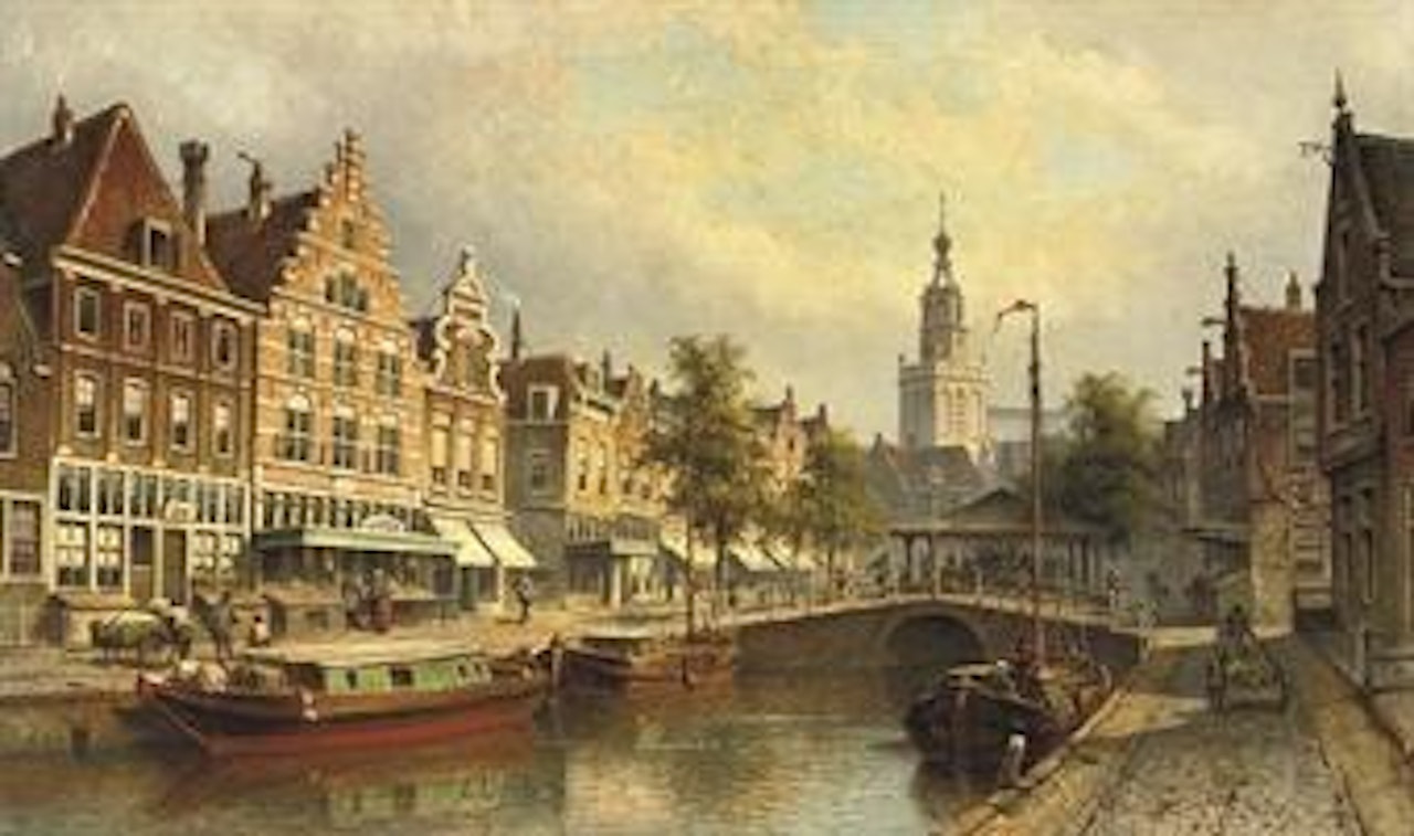 The fishmarket with the St. Janskerk beyond, Gouda by Eduard Alexander Hilverdink