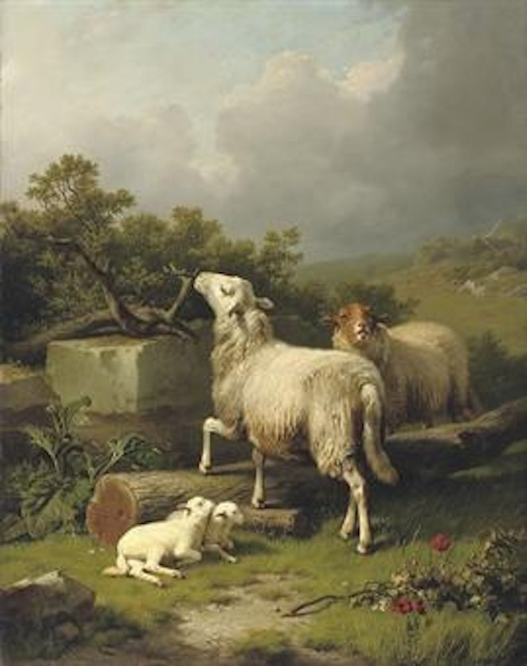 Paysage avec moutons: sheep in an extensive landscape by Eugène Joseph Verboeckhoven