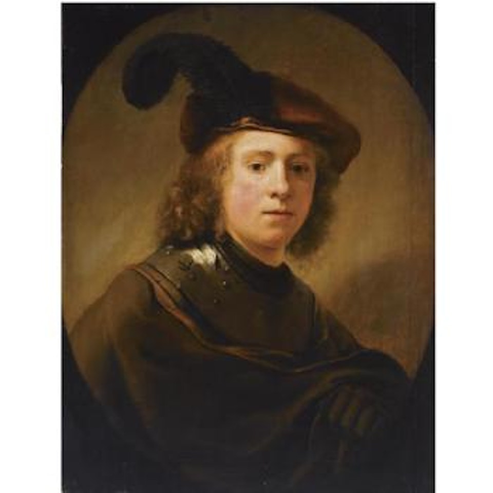 Portrait Of A Young Man, Half Length, Wearing A Brown Plumed Beret And A Brown Coat With A Gorget by Attributed to Rembrandt Harmensz van Rijn