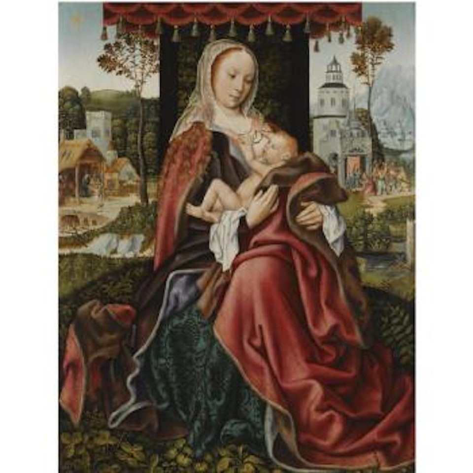 The Virgin And Child In A Landscape Setting, With The Nativity And The Adoration Of The Magi In The Background by Master of Frankfurt