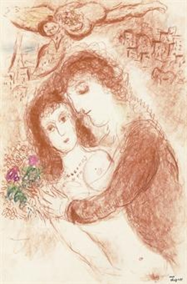 Les amoureux et ange-coq by Marc Chagall