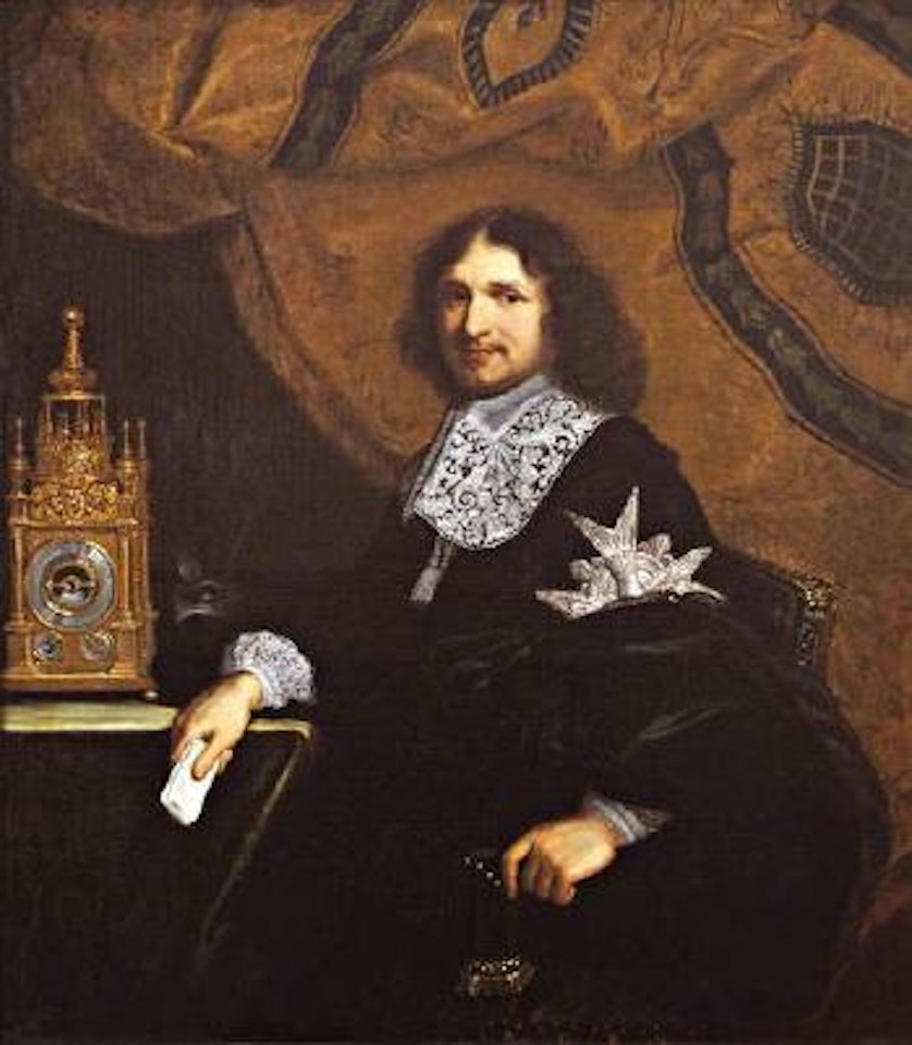 Portrait de Jean-Baptiste Colbert (1619-1683), assis pres du son bureau, un pli dans la main droite by French School