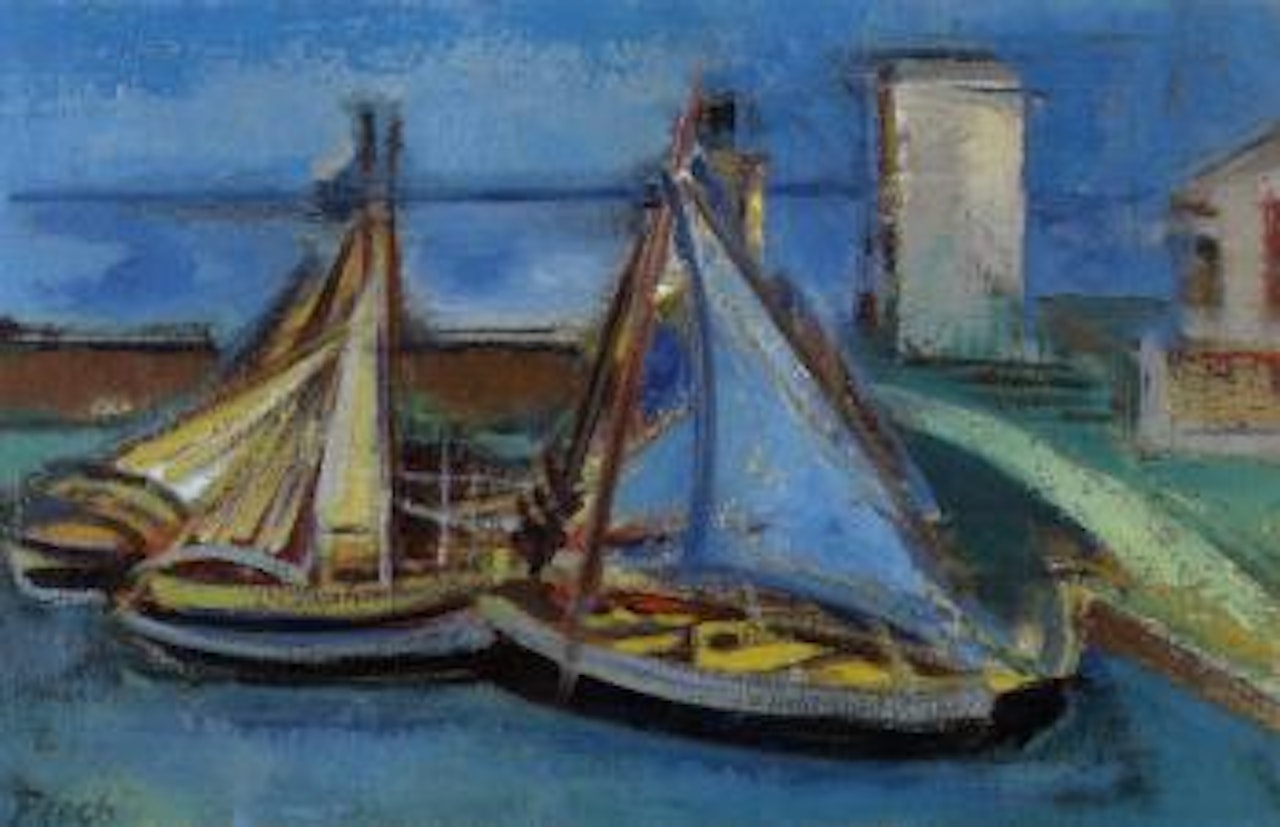 Sailboats in harbor by Joseph Floch