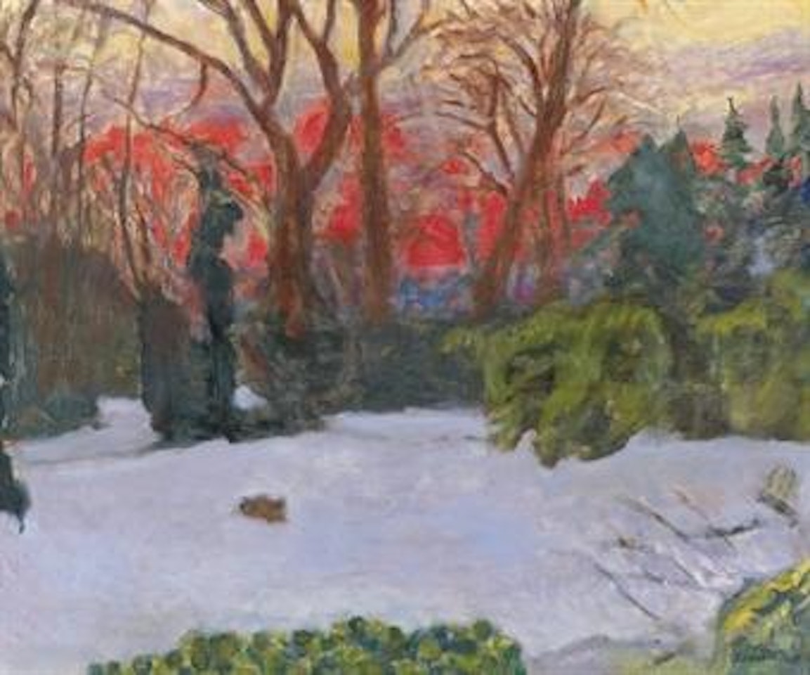 Le jardin sous la neige, soleil couchant by Pierre Bonnard