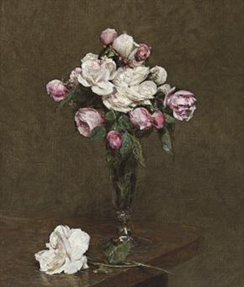Roses blanches et roses dans une flûte à champagne by Henri Fantin-Latour