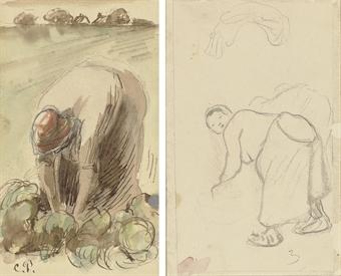 Femme se cambrant (recto); Paysanne (verso) by Camille Pissarro