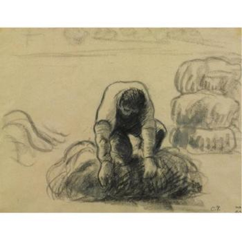 Field Worker Bailing Hay by Camille Pissarro
