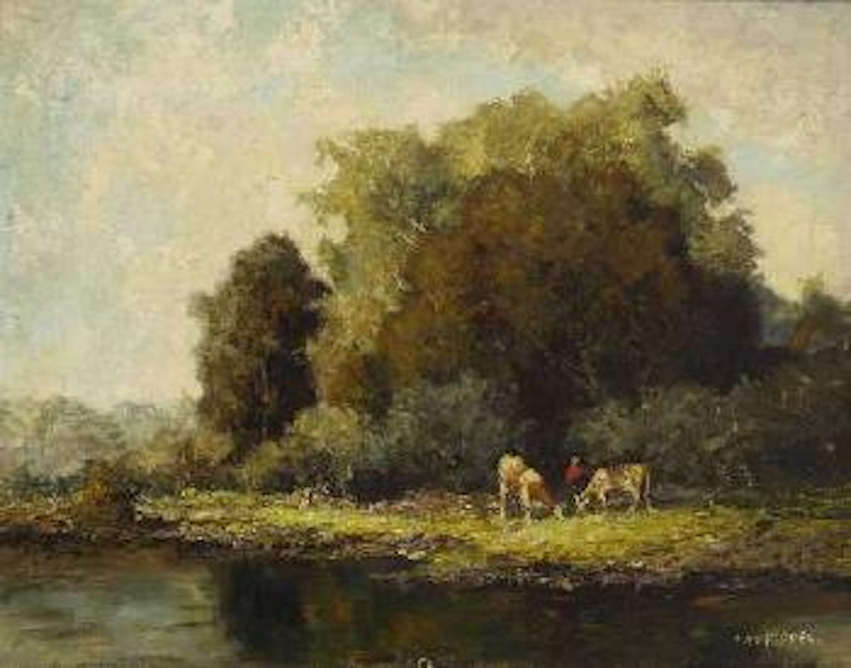 Hirtin mit Kuhen am Wasser by Otto Pippel