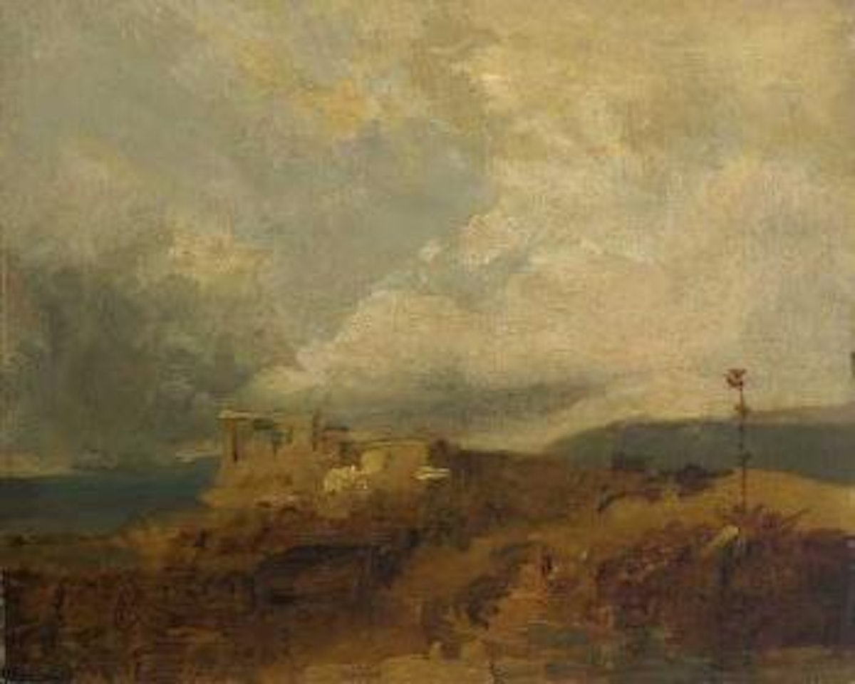 Ruine am Meer, vorne ein Pfad, rechts eine bluhende Agave by Carl Spitzweg