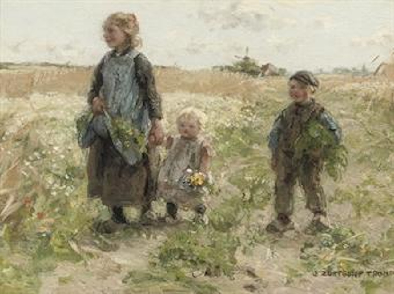 Children walking in the fields by Jan Zoetelief Tromp
