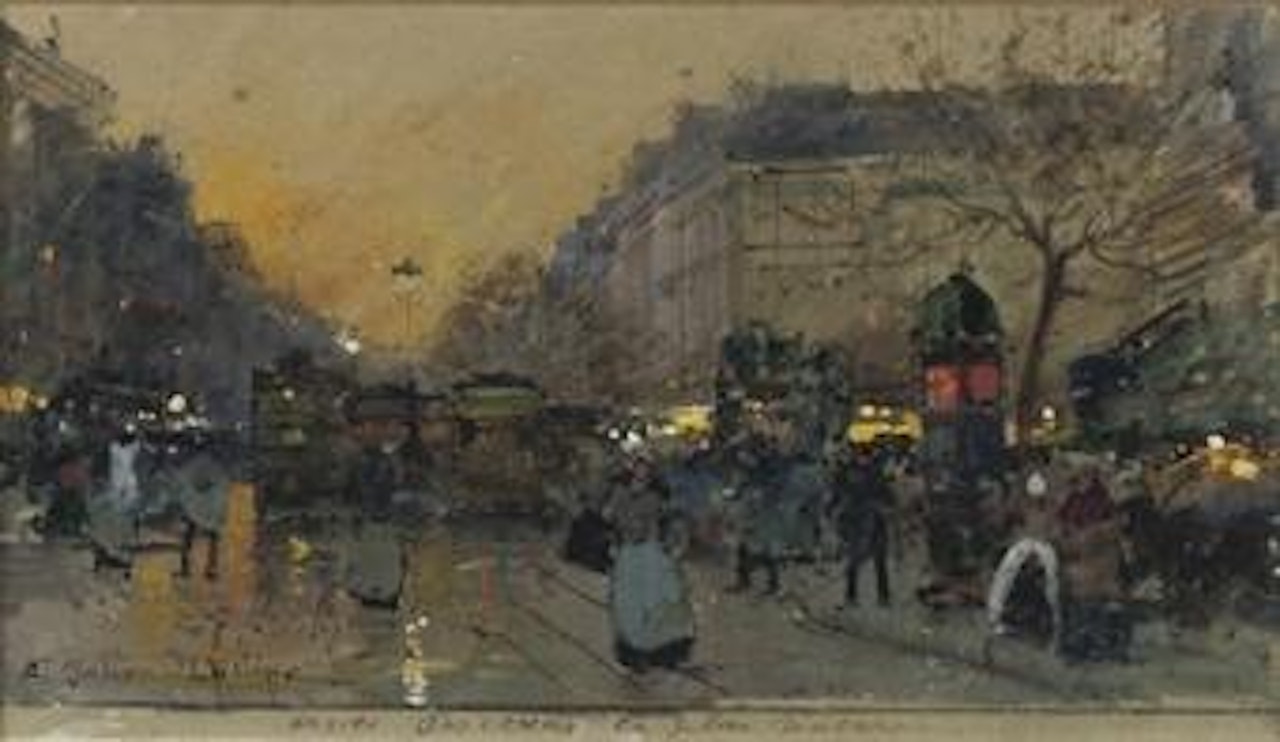 Paris at night by Eugene Galien-Laloue