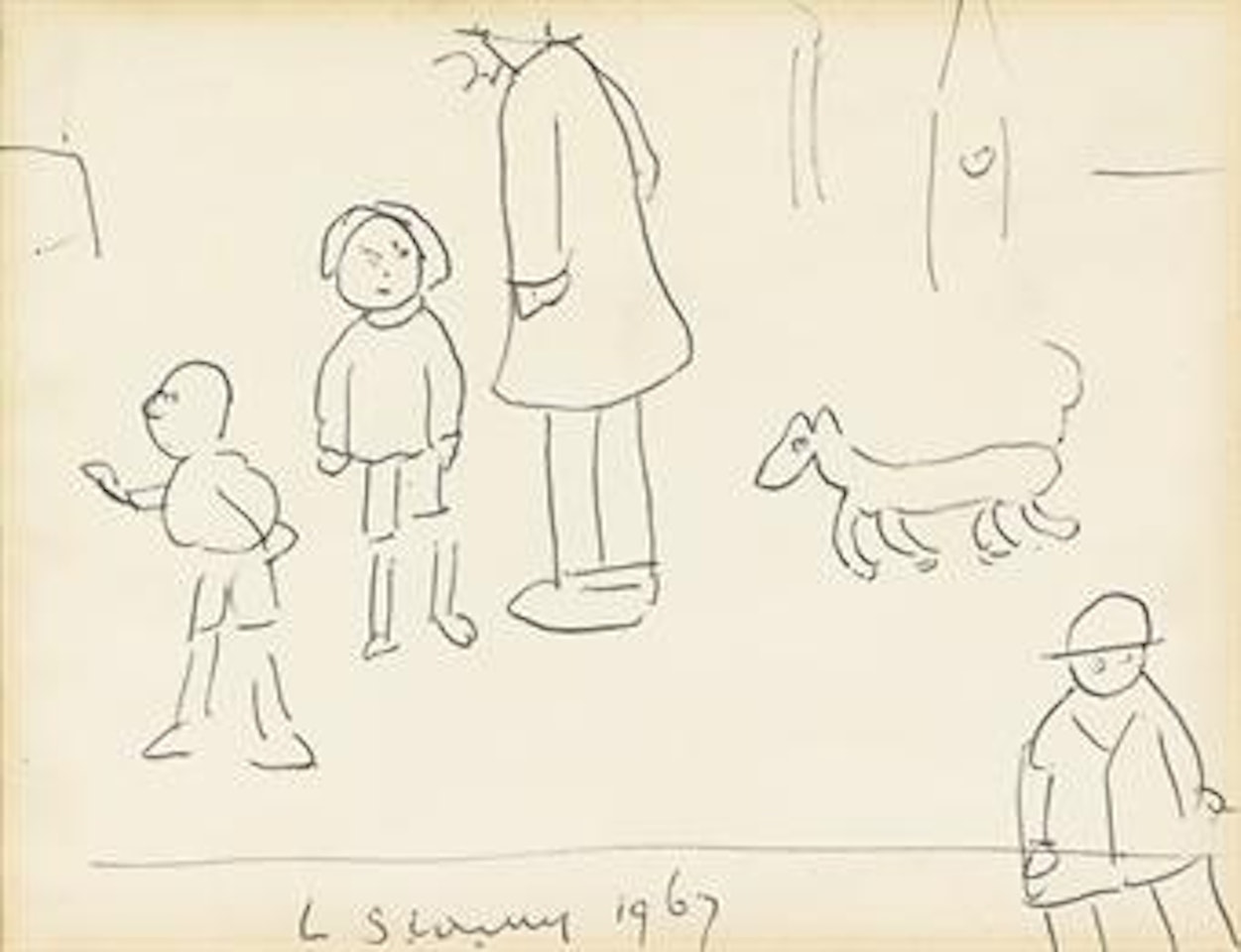 Street scene with a dog by Laurence Stephen Lowry
