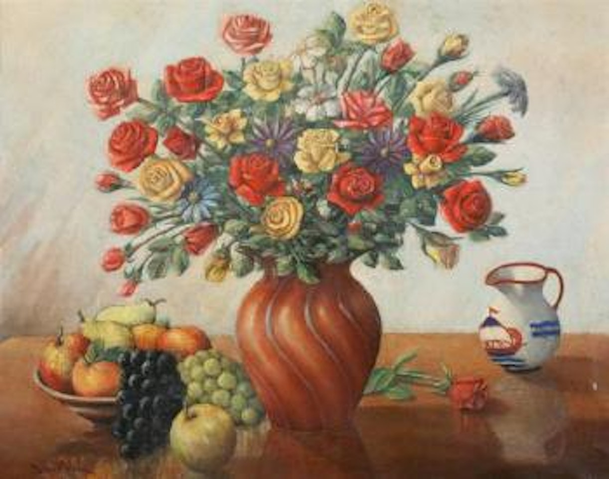 Still Life with Flowers and Fruit Bowl by Robert Brackman