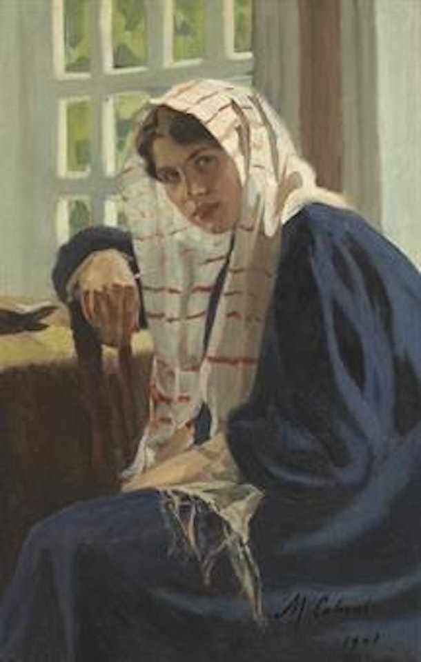 A Russian Girl in a Shawl by Russian School