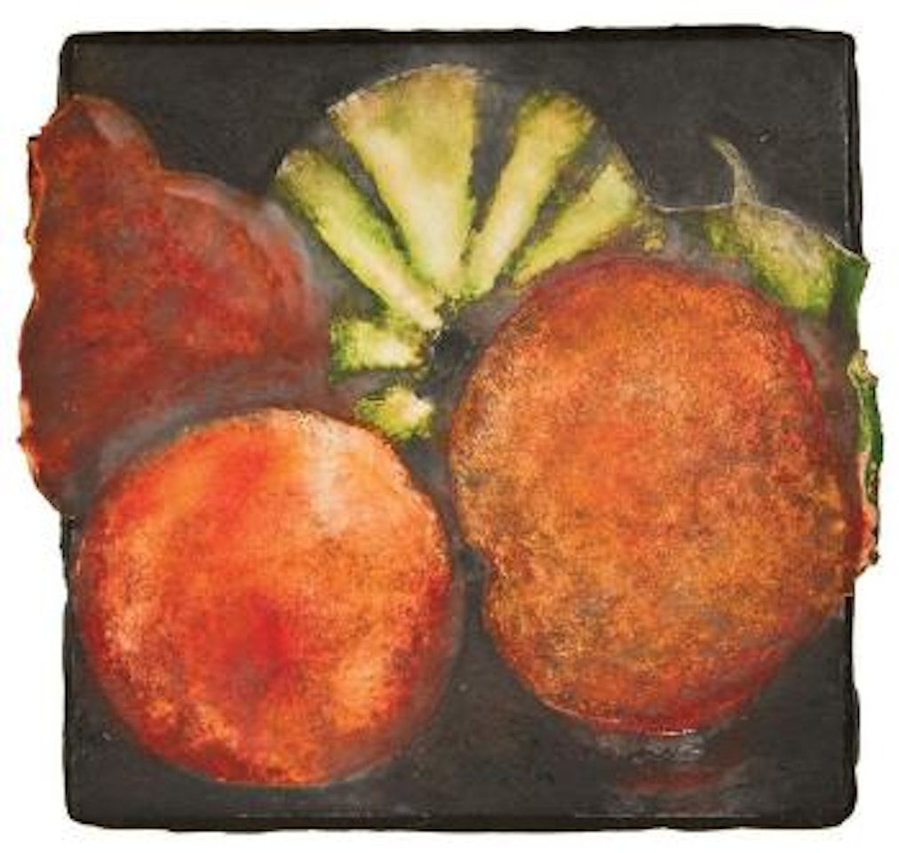 Three peaches and two melons by Donald Sultan