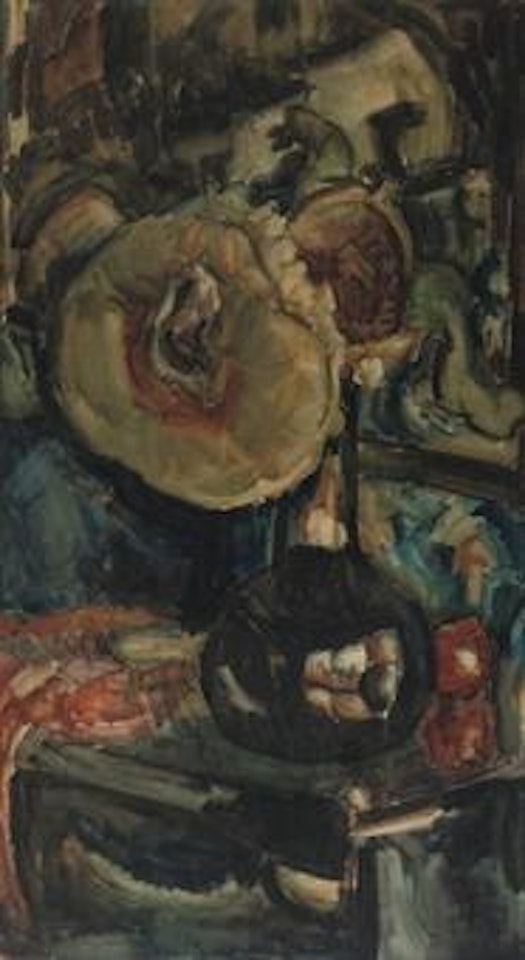A still life with flowers in a glass vase by Leo Gestel