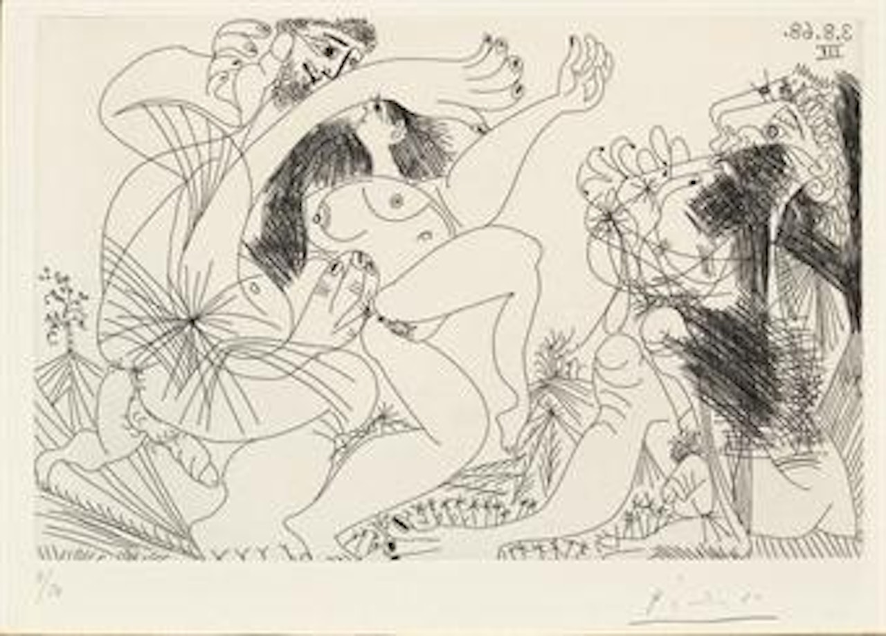 Oasis avec Flûtiste et Danseurs, from Séries 347 (B. 1718; Ba. 1735 Bb1) by Pablo Picasso