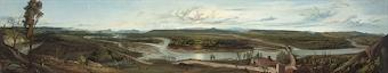 A river running through an Italian landscape by Italian School