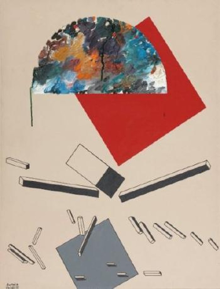 Medio circulo sobre cuadrado rojo by Manolo Valdés