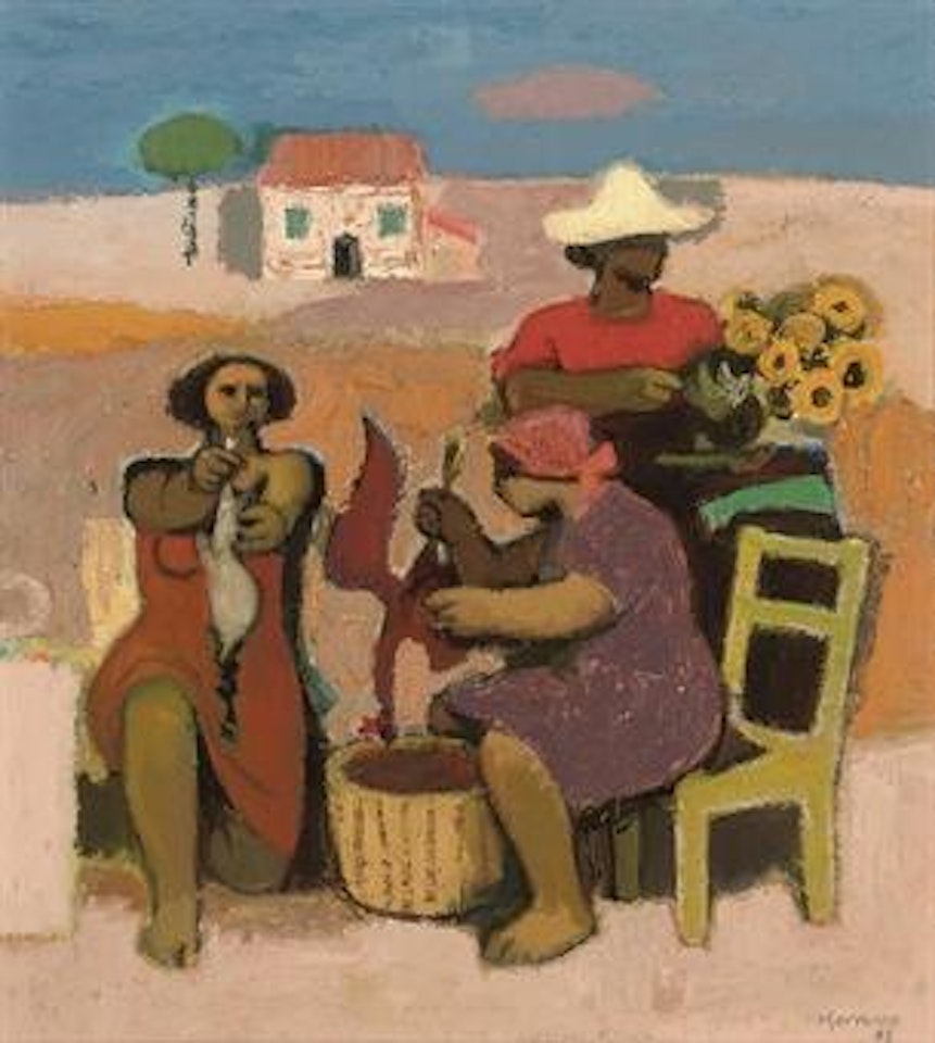 Peasants Plucking Poultry by Alberto Morrocco