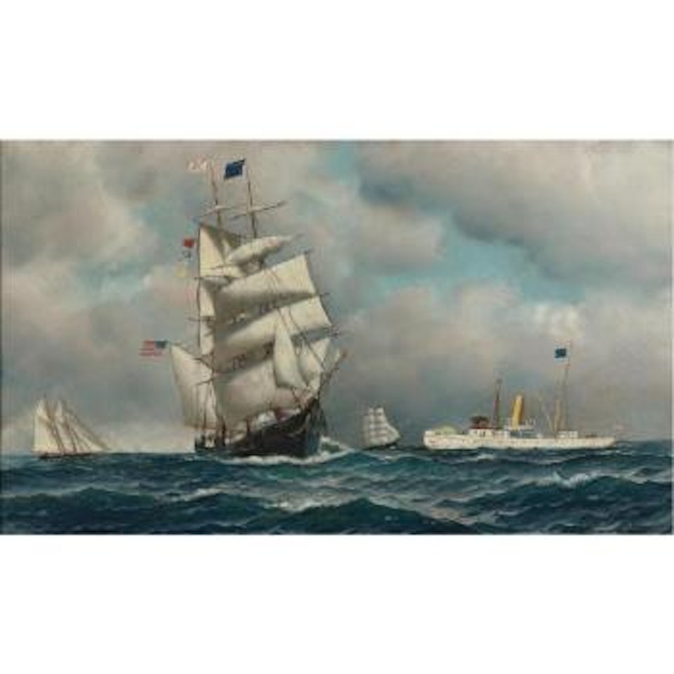 Full Rigged Clipper And Steam Yacht by Antonio Jacobsen