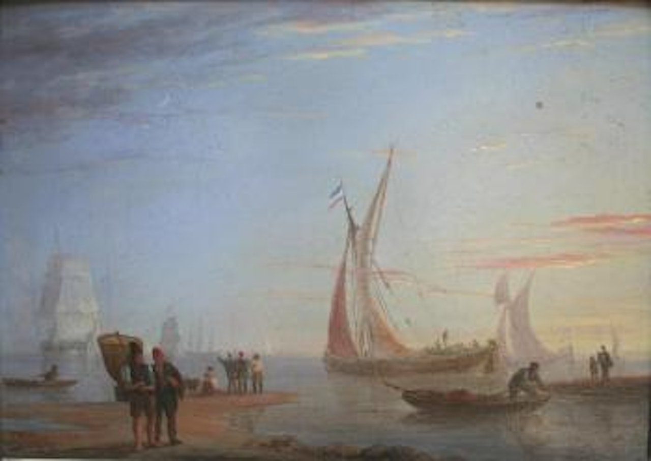 Coastal scene at evening by Joseph Walter Of Bristol